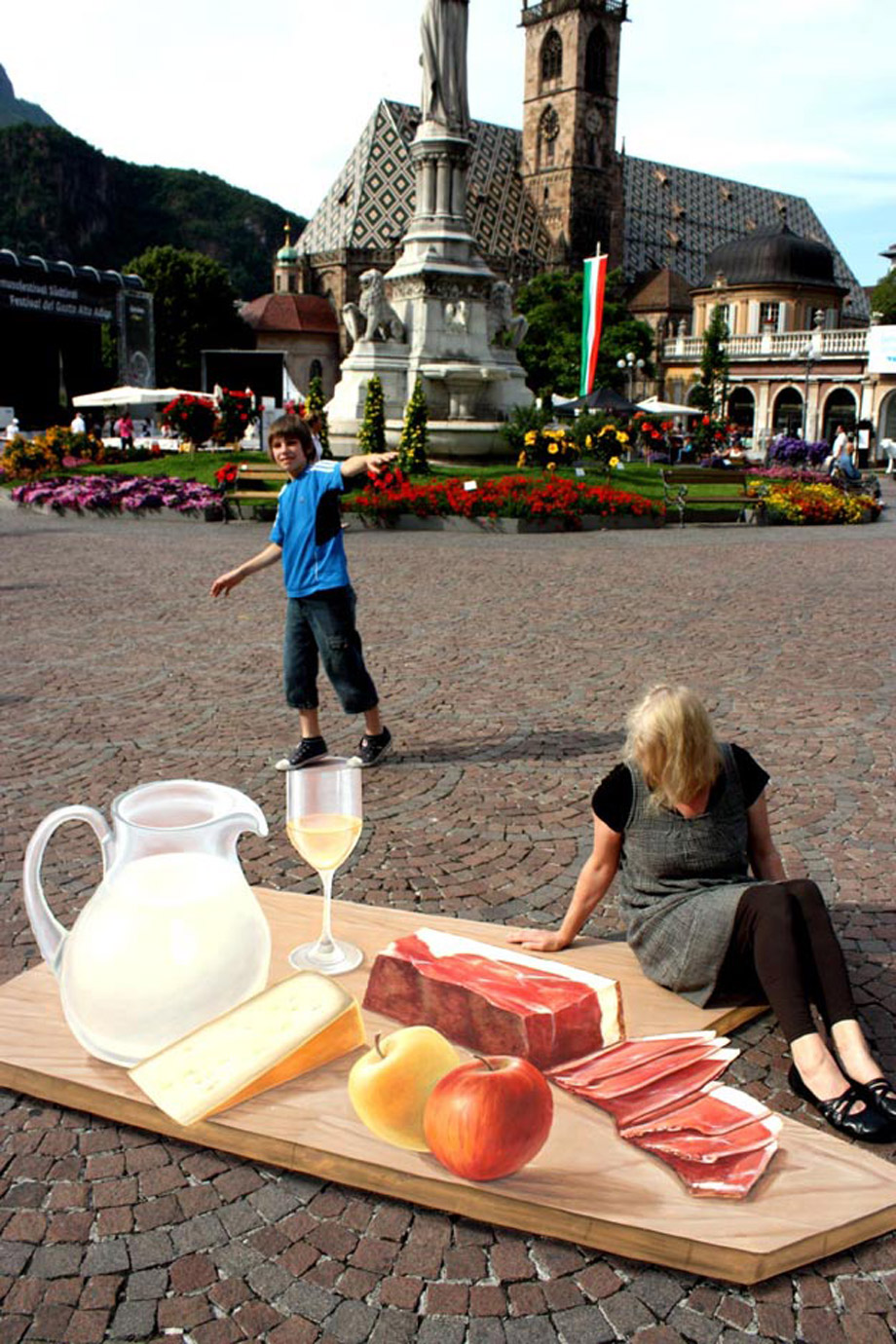Interactive 3D street painting at a gourmet festival