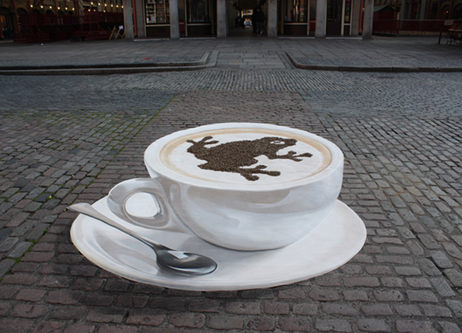 Street painting of 3D Costa coffe cup