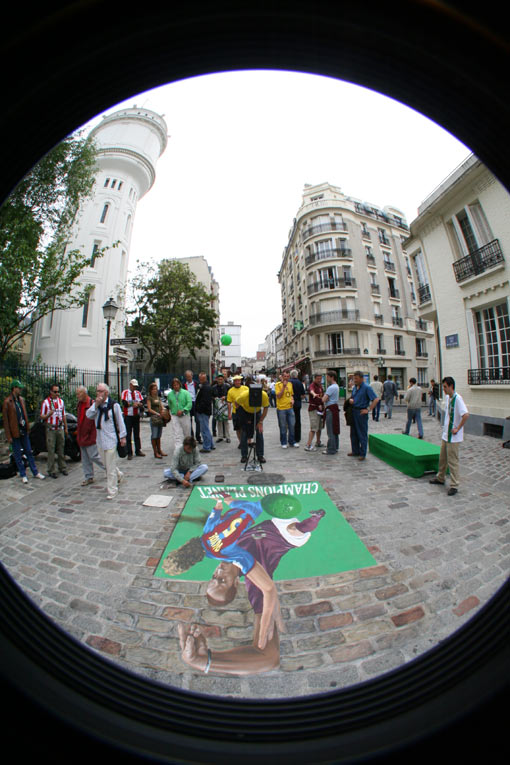 Upside down view at 3D street art, Heineken, Paris