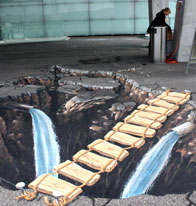 Illusion of a Swiss street in alarming disrepair